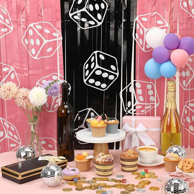 2 Pcs Bunco Party Decorations Casino Dice Backdrop Metallic Tinsel Foil Fringe Curtains Streamers Backdrop for Casino Night Las Vegas Night Poker Birthday Party Supplies