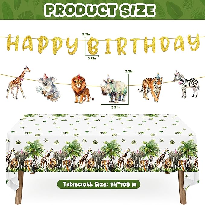 Safari Theme Party Decorations Animal Birthday Banner Jungle Tablecloth Centerpieces Hanging Swirl Decorations Animals Party Decorations for Wild Animals Party Supplies (Safari)