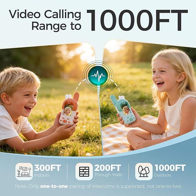 Video Walkie Talkies for Kids, Rechargeable Kids Walkie Talkies 2 Pack w/Screen for Boys & Girls Ages 3-12, Birthday Christmas Toys Gifts for Family Games, Outdoor Play, Camping, Orange & Green