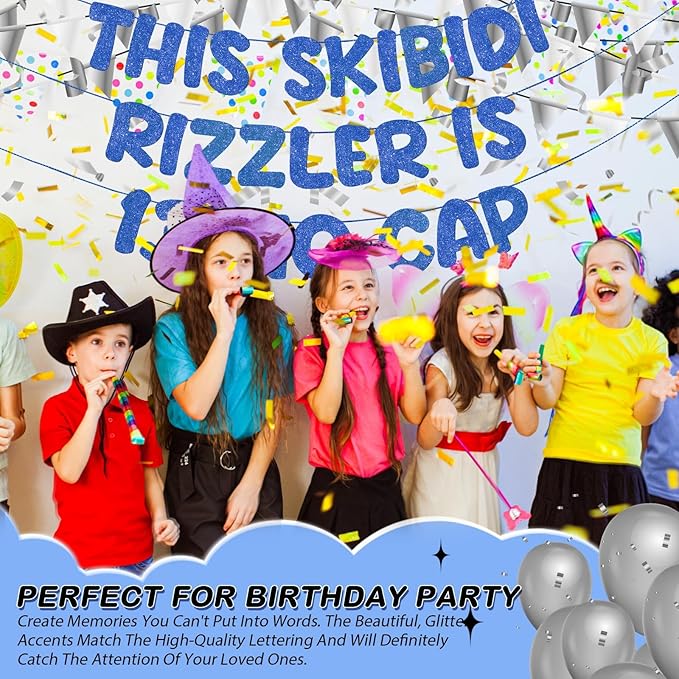 Fulmoon Pre Strung This Skibidi Rizzler Is 13 No Cap Glitter Banner 13th Birthday Party Decorations, Funny Birthday Sign, Party Supplies, Ideas, Gifts(Dark Blue)
