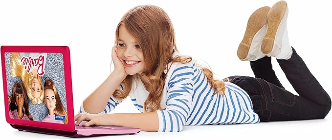 Lexibook Barbie, French/English Bilingual Educational Computer, Toy for Kids with 124 Activities for Learning, Having Fun and Playing The Piano, Pink, Color, JC598bbi1