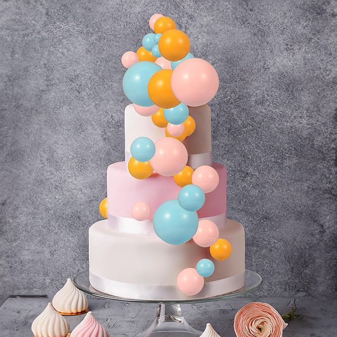 Gyufise 30Pcs Balls Cake Toppers Ball Picks Ball Shaped Cupcake Toppers Foam Balls Cake Topper Mini Balloons Cake Decorations for Wedding Baby Shower Birthday Party Supplies Yellow Pink Green