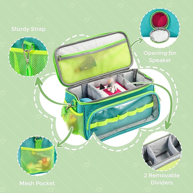 Hautton Carrying Case for Toniebox 2/1 Audio Player Bundle with Puricon 4-Tier Kids Bookshelf