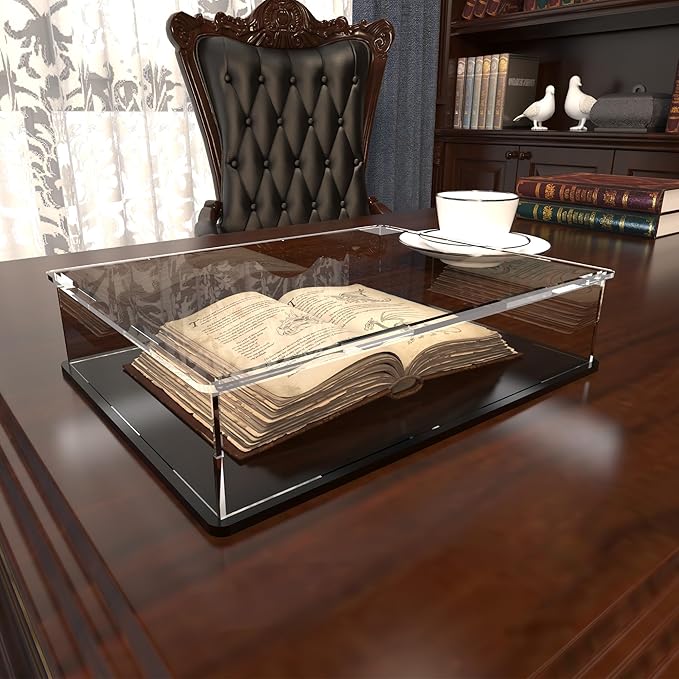 Figure Display Case, Short & Flat Acrylic Case for Collecting Books, Clear Box for Displaying Medals, Stamps, Collectibles and Cards，16" L x 13" W x 4" H