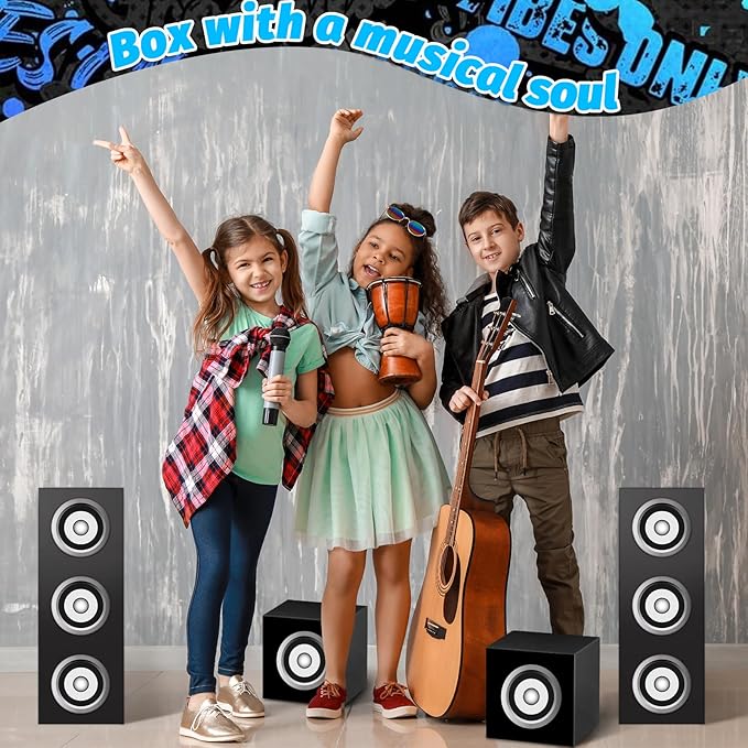 Naozinebi 6 Pcs 80s 90s Party Boxes Hip Hop Party Decorations Large Paper Boombox Box Music Theme Gift Box for Retro 1980s 1990s Neon Disco Birthday Supplies Favors