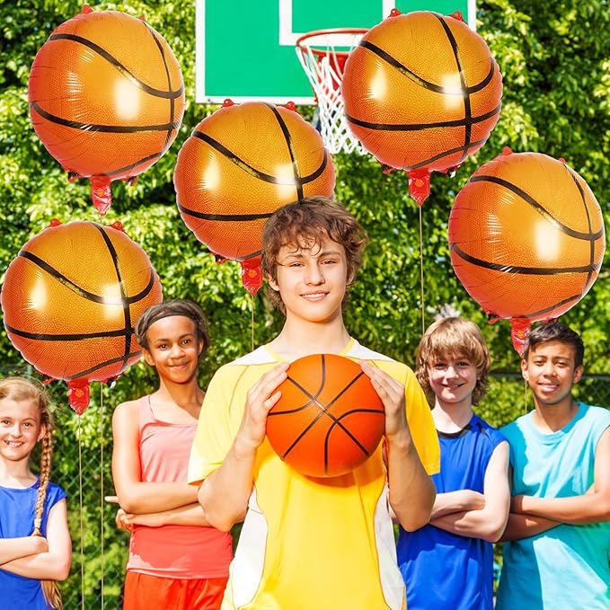 12 Pcs Basketball Balloons,18 Inch Basketball Foil Balloons,Sports Mylar Balloon Basketballs Birthday Decorations for Sports Theme Party Supplies