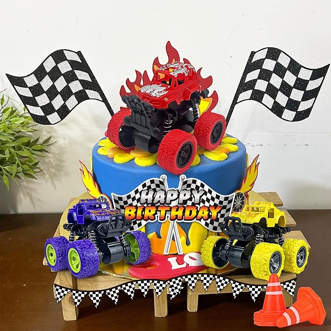 20PCS Truck Cake Decoration 3 Colors Off-road Vehicle Cake Top Decoration Red Black Yellow Ball Truck Themed Party Supplies