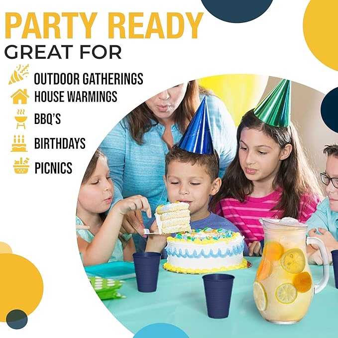 Party Solids 12 Oz Navy Plastic Cups For Party Supplies 50 Pack | Navy Disposable Cups Plastic | Disposable Drinkware For Parties, Events & Everyday