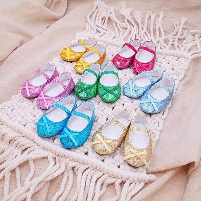 Etistta 7 Pairs of Glitter Doll Shoes Fits for 18 inch Doll Shoes American Dolls Sparkle Accessories