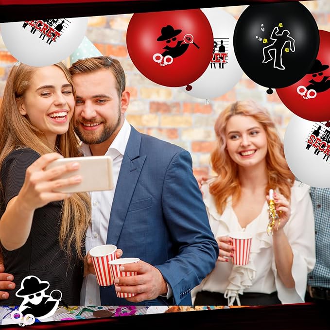 Liliful 60 Pcs Top Secret Spy Theme Balloon Detective Decoration Latex Red and Black Balloons Agent Spy Party Decorations Detective Themed Birthday Party Supplies(Classic)