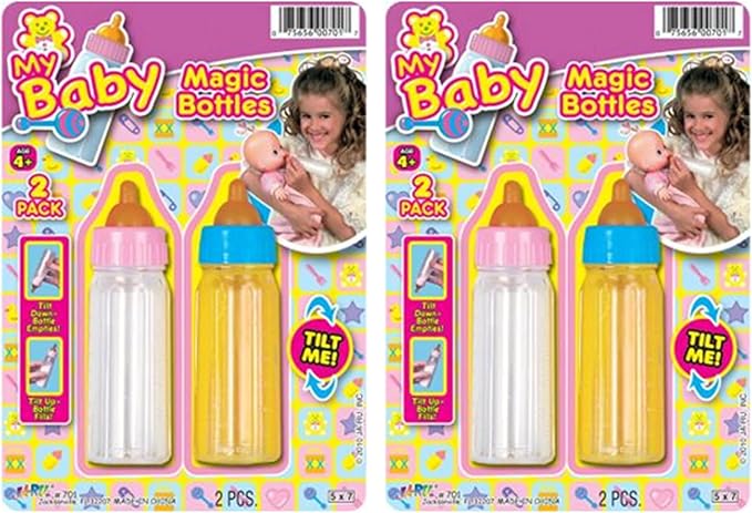 JA-RU Magic Baby Doll Bottles (4 Pack) - Milk and Juice Bottles, Baby Doll Accessories