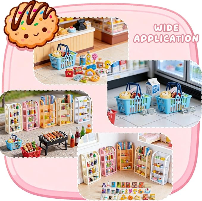 164pcs Miniature Supermarket Shelves Furniture Model 4 Layers Shelf Display Rack Doll House Accessory Storage Bookshelf Accessories Mini Locker Decor Food Drink Bottle Toy Cosplay Game Party