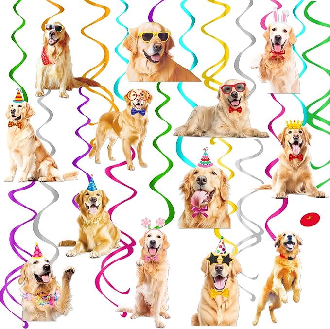 Golden Retriever Hanging Swirls Golden Retriever Birthday Party Decorations 20Pcs Dog Party Ceiling Streamers Retriever Party Supplies for Puppy Dog Party Hanging Decorations
