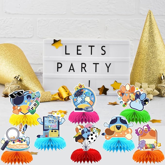 8Pcs Blue Dog Honeycomb Centerpieces,Cute Dog Birthday Party Decoration,Cartoon Dog Double Sided Table Supplies Party Favors