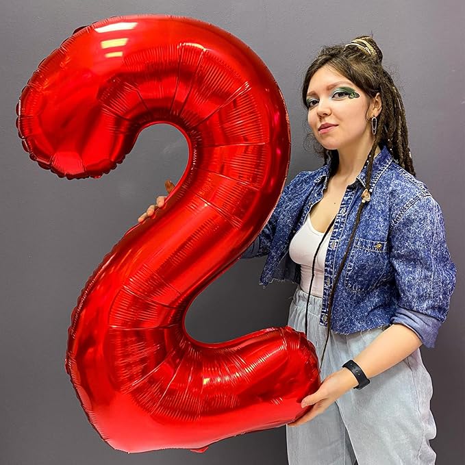 Mouse Number 2 Balloon 40 Inch Red Number 2 Balloon Mini Mouse Head Balloons for 2nd Birthday Party, Black Red Large Numeral Two Foil Balloons for Baby Shower Anniversary Supplies Decoration