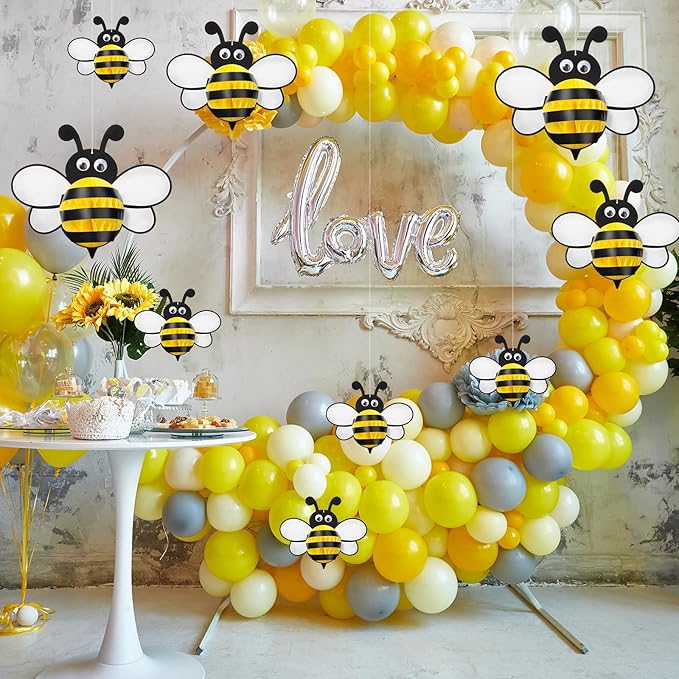 Amyhill 12 Pcs Large Bee Birthday Party Decorations Hanging 3D Bee Honeycomb Centerpieces Table Toppers Decoration for Birthday Baby Shower Party Supplies