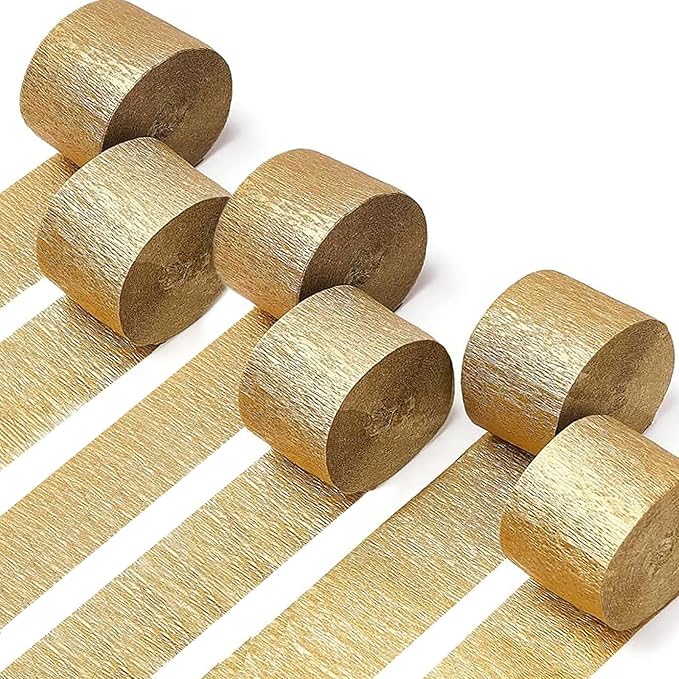 Crepe Paper Streamers 6 Rolls 492ft,Pack of Party Streamers Reel Golden Colors(1.8 Inch x 82 Ft/Roll),for Party Decorations, Birthday Decorations, Baby Shower Decorations and Wedding