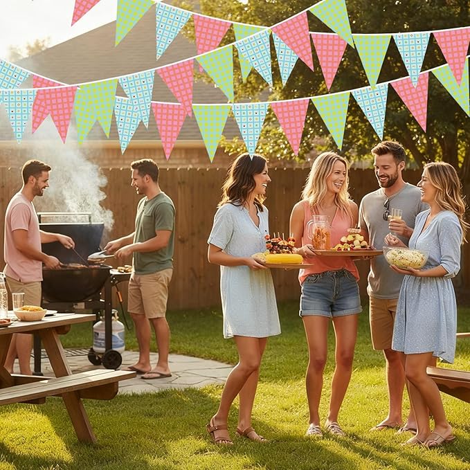 Jetec 5 Pack 49 Ft Pool Party Pennant Banner Pool Party Decorations for Summer Supplies, Backyard BBQ, Luau Supplies, Outdoor Poolside Decor