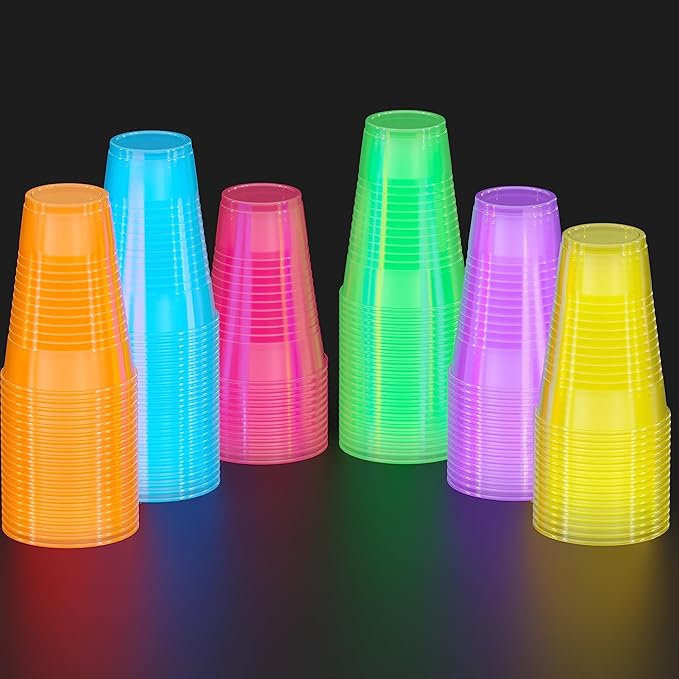 Exquisite Neon Cups 720 Pack 16 Oz | Colored Plastic Cups | Ideal For Blacklight Glow In The Dark Parties, Birthdays Or Any Event | Disposable, Food Safe