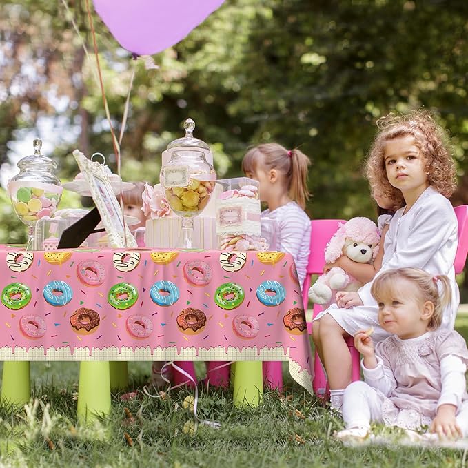 4 Pack Donut Party Tablecloth Sprinkle Donut Theme Party Decorations Pink Ice Cream Table Cloth Doughnut Table Covers for Baby Shower Afternoon Tea Ice Cream Birthday Supplies 51 x 86 in