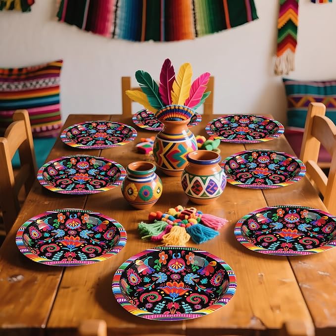 Grencian 200Pcs Mexican Party Decorations Colorful Mexico Floral Plates and Napkins Sets Mexicanos Birthday Decorations for Mayo Taco Holiday Wedding Ponchos Party Supplies Serves 50