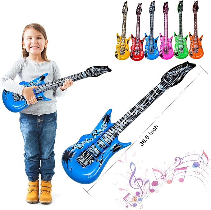 Max Fun Inflatable Rock Star Toy Set, 30 PCS 80s 90s Party Decorations Inflatable Party Props Musical Instrument Blow up Guitar Inflate Rock Band for Carnival Party Favors Rock and Roll Party Supplies