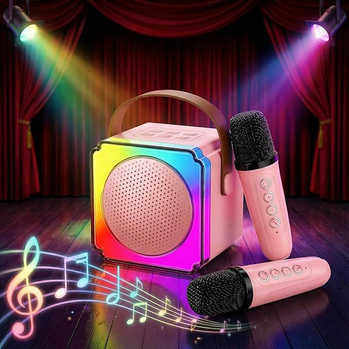 Karaoke Machine, Portable Speaker with Microphones, Birthday Family Party Gifts for Kids Girls Boys 3 4 5 Year Old