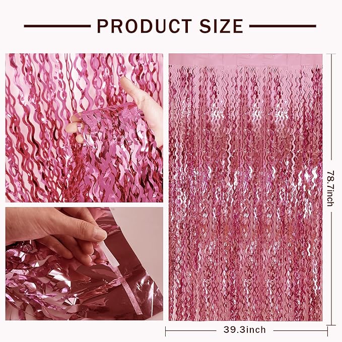 Pink Streamers Fringe Photo Backdrop, Rose-Pink Wall Decor, Birthday Decorations for Women, Rosy Halloween Favor, Bachelorette Party Supplies, Baby Shower Decorations, Bridal Shower Decor