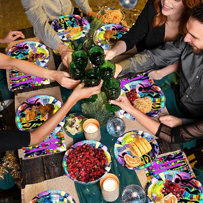 Avezano 192 Pcs Disco Party Plates and Napkins Supplies 70's Party Decorations Let's Boogie Theme Party Tableware Kit for Birthday Baby Shower Favors, Serves 24