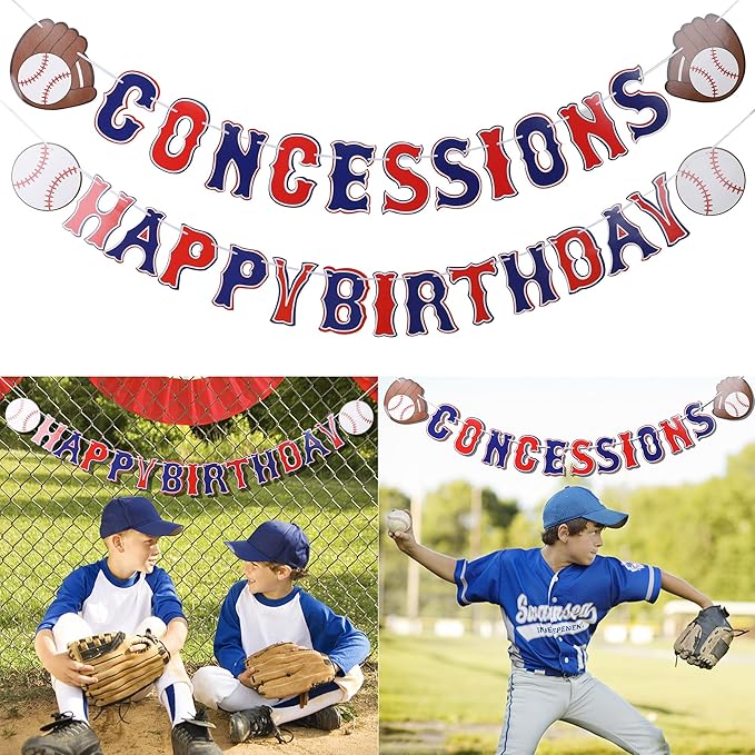 Set of 5 Baseball Birthday Banners Baseball Sports Paper Garlands Pennant Bunting Flag Decor Concessions Party Sign for Party Supplies Boys and Girls