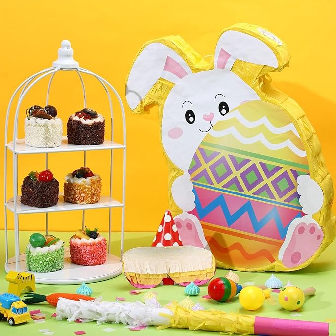 Bunny Easter Egg Piñata with Blindfold, Bat and Filler, Funny Cute Bunny Party Favors for Cute Bunny Easter Egg Theme Kids and Adults Party Supplies Decoration (Cute)