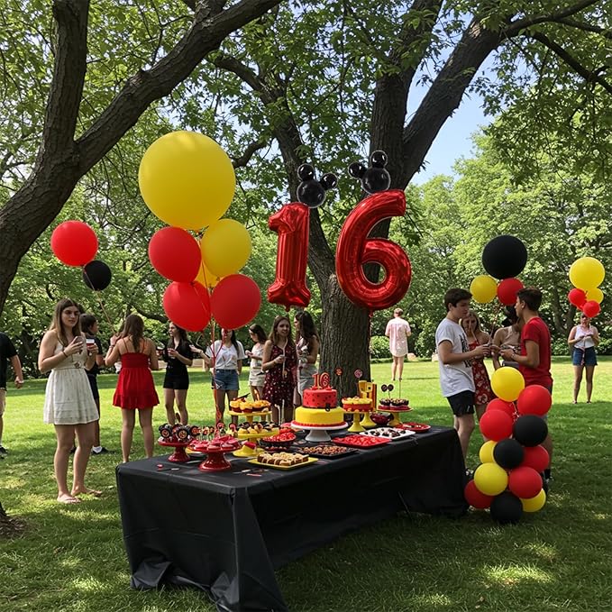 Vuzvuv 40 Inch Mouse Number Balloon No.6, Black Mouse Head Balloon and Red Giant Giant Number Six Balloon for Birthday, Mouse Theme Party Supplies, Baby Shower,Anniversary Decoration