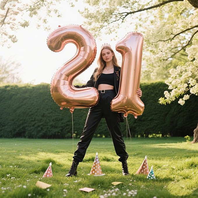 40 Inch Rose Gold Balloon Number 21 Balloon,Jumbo Mylar Foil Helium Balloon for 21 Digital Balloons for Birthday Party,Wedding Anniversary Party Decorations