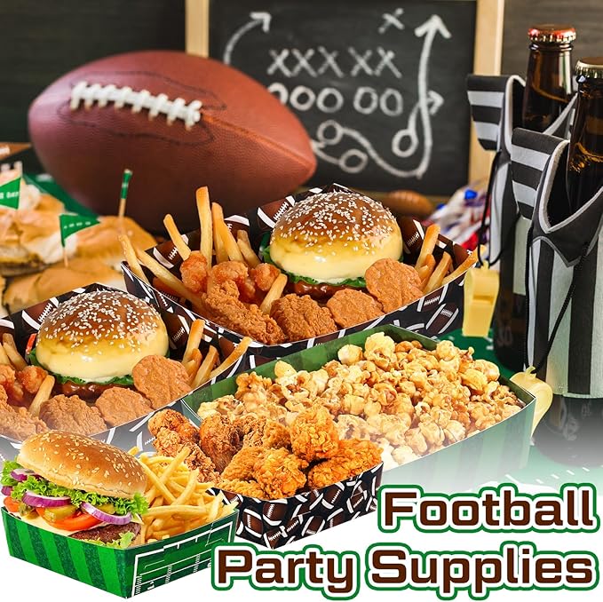 Teling 36 Pack Football Party Supplies Large 5 lb Football Plates Trays Bowls Paper Food Boats Disposable Nacho Serving Snack Trays for Sport Themed Birthday and Tailgate Party Decorations Favors