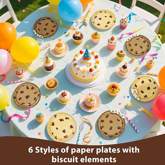 60 Pcs Milk and Cookies Paper Plates 7" Disposable Heavy Duty Chocolate Chip Cookie Dessert Paper Plates Biscuit Theme Party Tableware Set for Kids Birthday Baby Shower Party Decorations Supplies