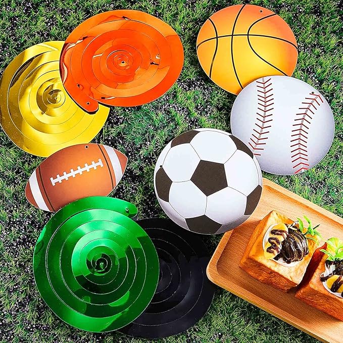 48 Pieces Sports Hanging Swirl Decorations Baseball Basketball Football Soccer Hanging Whirls Ceiling Streamers Colorful Swirls Streamers for Birthday Sport Party Supplies