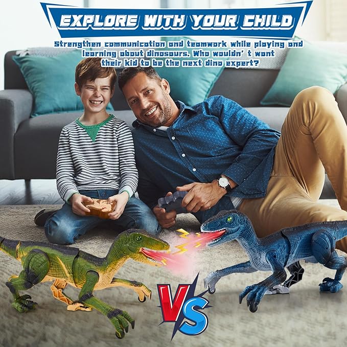Remote Control Dinosaur Toys for Kids, Dinosaur Toys for Boys Big Walking Velociraptor Dino with Light Sound and Spray Stream Birthday Gift Ideas for Boys and Girls 3-5 4-7 Year Old