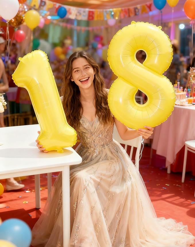 Yellow Foil Number 8 Balloon 40 Inch, Helium Mylar Eight Number 8 18 28 38 48 58 80 88 Birthday Balloons, 8th Yellow Women Men Wedding Anniversary, Graduations Party Supplies