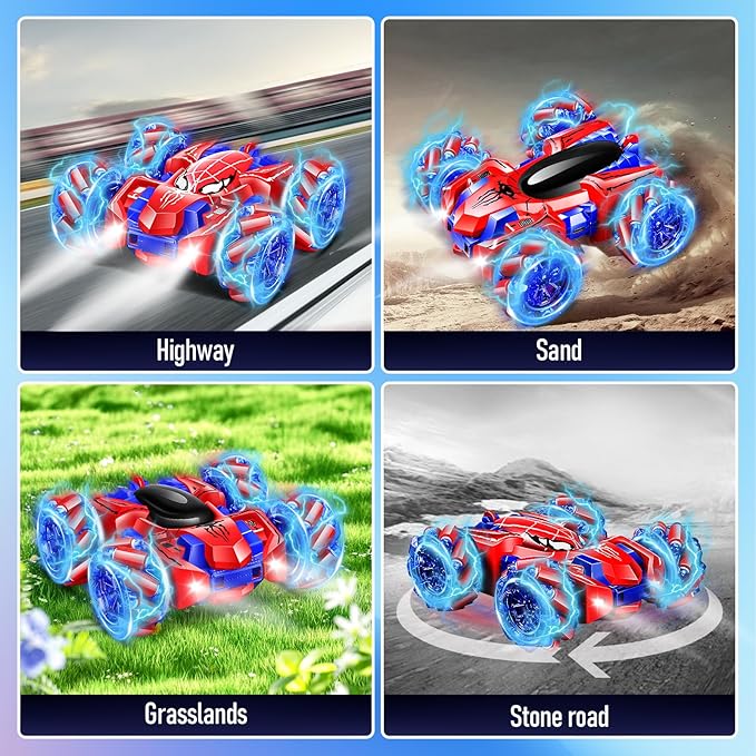Spider Remote Control Car, Double Sided RC Cars with 360° Cool Rotation, 2.4 GHZ Rechargeable Stunt RC Cars, Remote Control Cars for Kids 4 5 6 7 8 9 10 11 12, Birthday/Valentine's Day Gifts for Kids