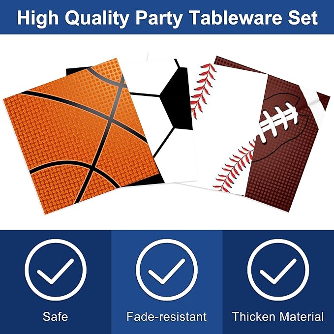 Sports Birthday Party Decorations, Sports Theme Party Supplies, Include Plates, Cups, Napkins, Soccer Basketball Baseball Football Theme Dinnerware (Serve 20)