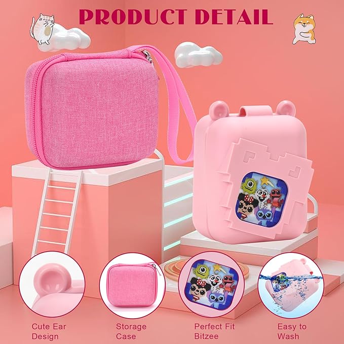 MGZNMTY Carrying Case and Silicone Case for Bitzee Disney Interactive Toy Digital Pet - Protective Skin Cover for New Bitsy Electronic Virtual Pet (Pink)