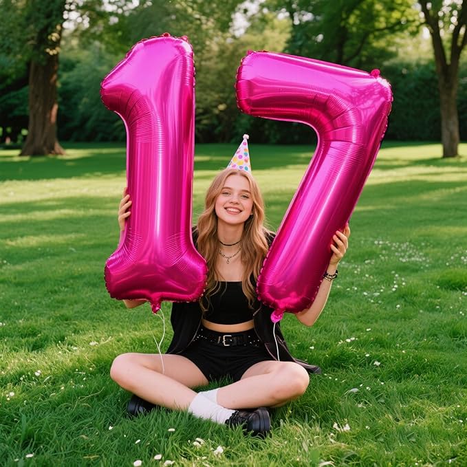 Rose Red Number 7 Balloon 40 Inch,Jumbo Giant Mylar Hot Pink Number 7,Big Large Foil Helium Number Balloons, Balloons for 17 27 Birthday Party Decorations Supplies Anniversary Celebration