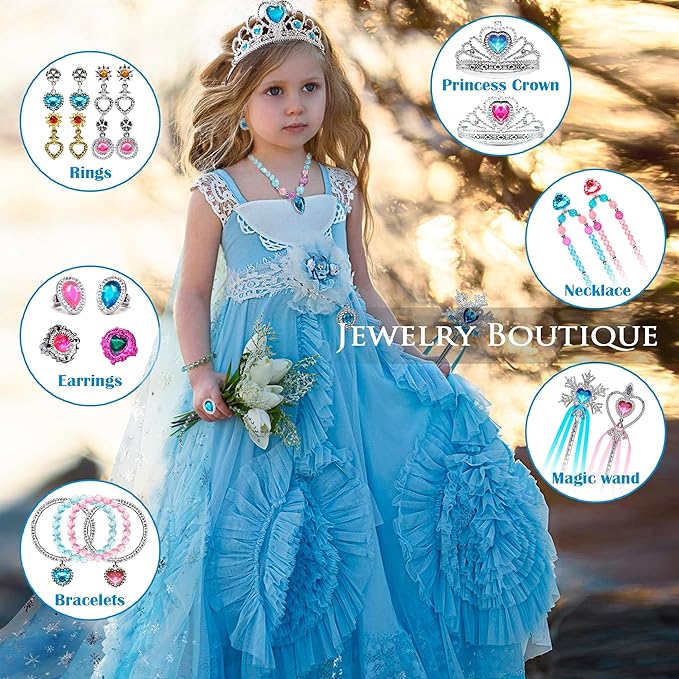Princess Dress Up Girls Shoes - Toddler Heels Play Shoes & Pretend Jewelry Accessories Sets,Toys for Girls with Kids Crown, Wand, Necklace, Ring, Bracelet, Earring for Little Girls Aged 3 - 6 Birthday