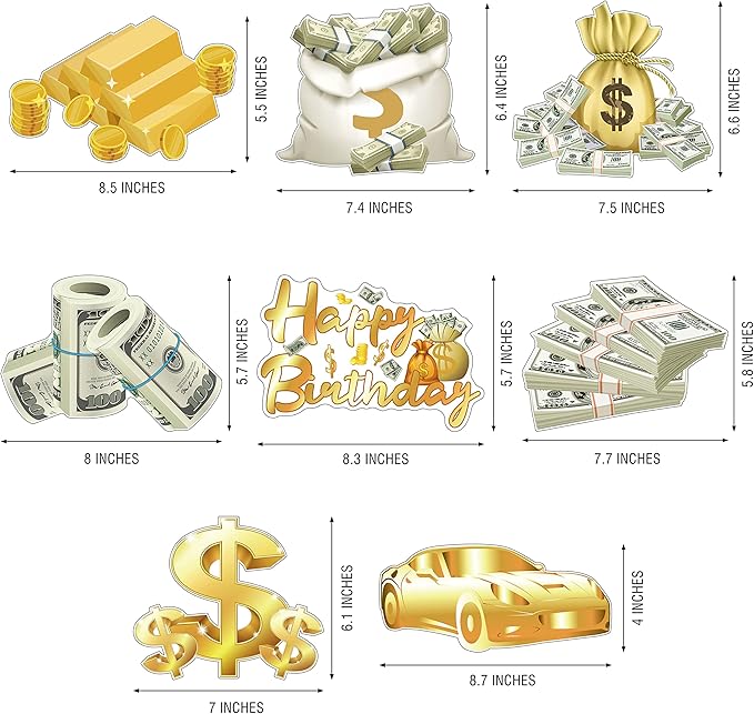 30 Pack(Swrils & Cutouts) Money Birthday Hanging Decorations Dollar Bill Cash Hanging Swirls Investment Themed Decorations for Birthday Casino Wedding Bachelorette Graduations Party Supplies