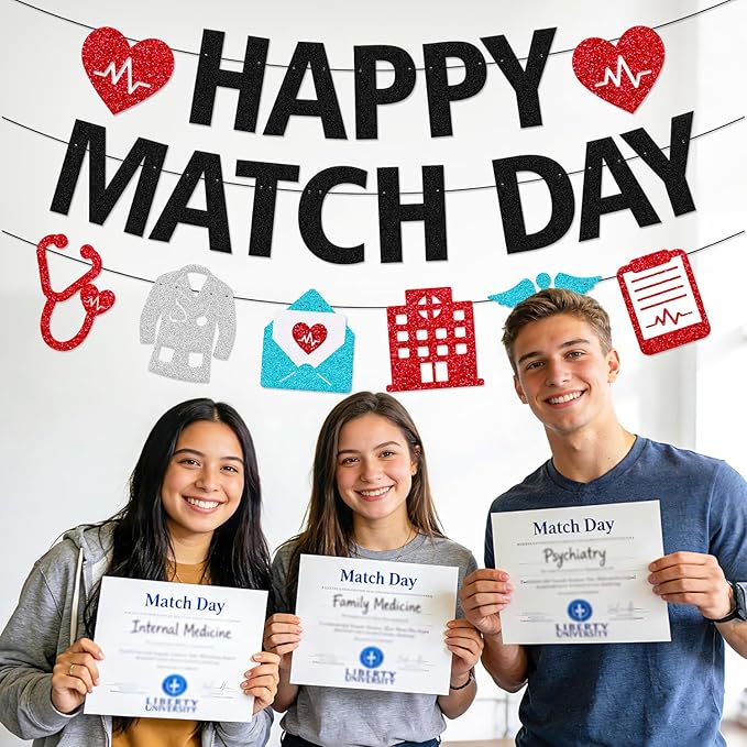 Happy Match Day Banner Medical Residency Match Day Party Decorations for Future Doctor Medical School Graduation Party Supplies (Black)