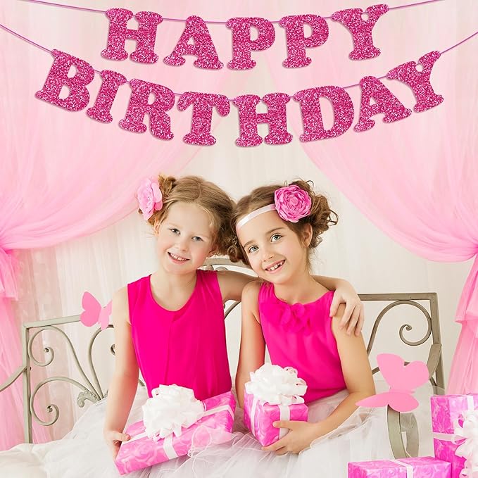 Glitter Rose Red Happy Birthday Banner Birthday Party Decorations Sign Garland Bunting Banner for Wall Decor Party Background for Kids Boys Girls Adults
