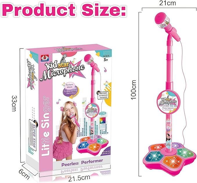 2026 New All-in-One Microphone Toy for Kids with Stand, Got Built-in Music, Colorful Lights, Echo Effects, Portable Karaoke Machine for Singing, Music Play, Fun and Easy-to-Use (Blue)
