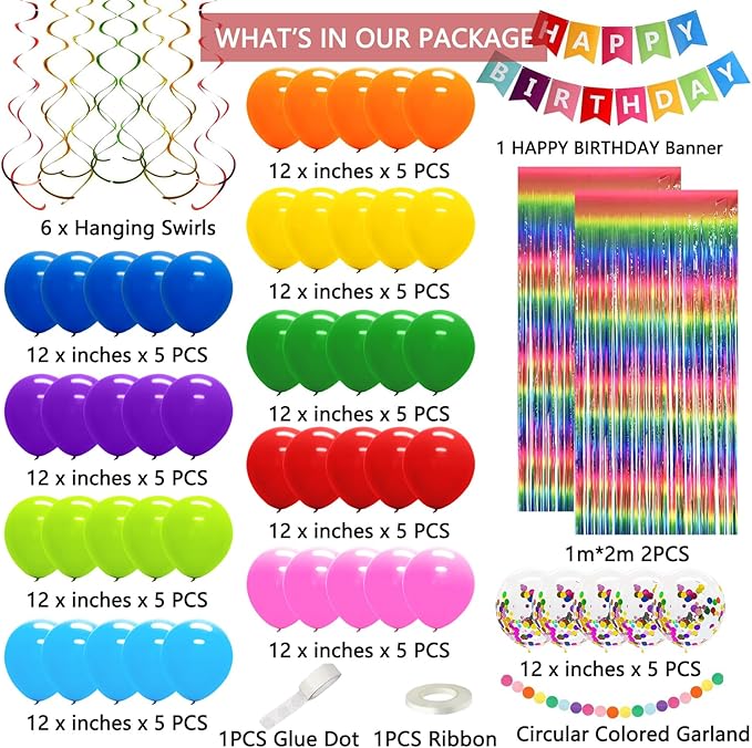 Rainbow Birthday Decorations for Kids Girls Women,Colorful Birthday Party Decorations for Girls with Happy Birthdays,Colorful Circle Parper Garland,Rainbow Fringe Curtain, Colour Party Supplies