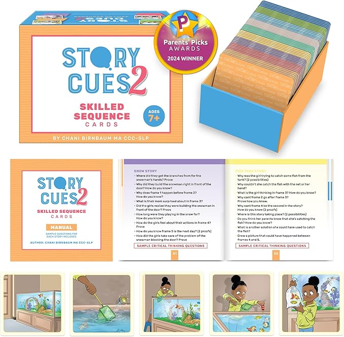 Story Cues 2 Skilled Sequencing Cards, Speech Therapy Materials, Social Skills Game, English Language Learners Games, Storytelling Cards, Sentence Building and Picture Cards