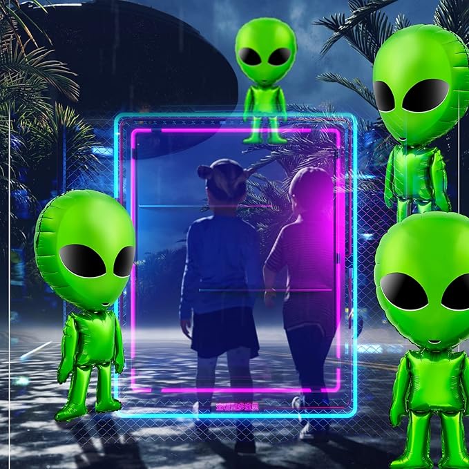 Meooeck 12 Pcs Alien Balloons 31.5 Inch Jumbo Large Green Funny Inflatable Alien Balloons for Halloween Christmas Space Birthday Party Supplies Prop Backdrop Home Trunk or Treat Car Decorations